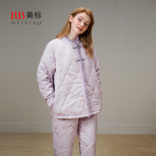 中国风纯棉全棉家居服 女秋冬新中式 美标新款 三层加厚夹棉睡衣套装