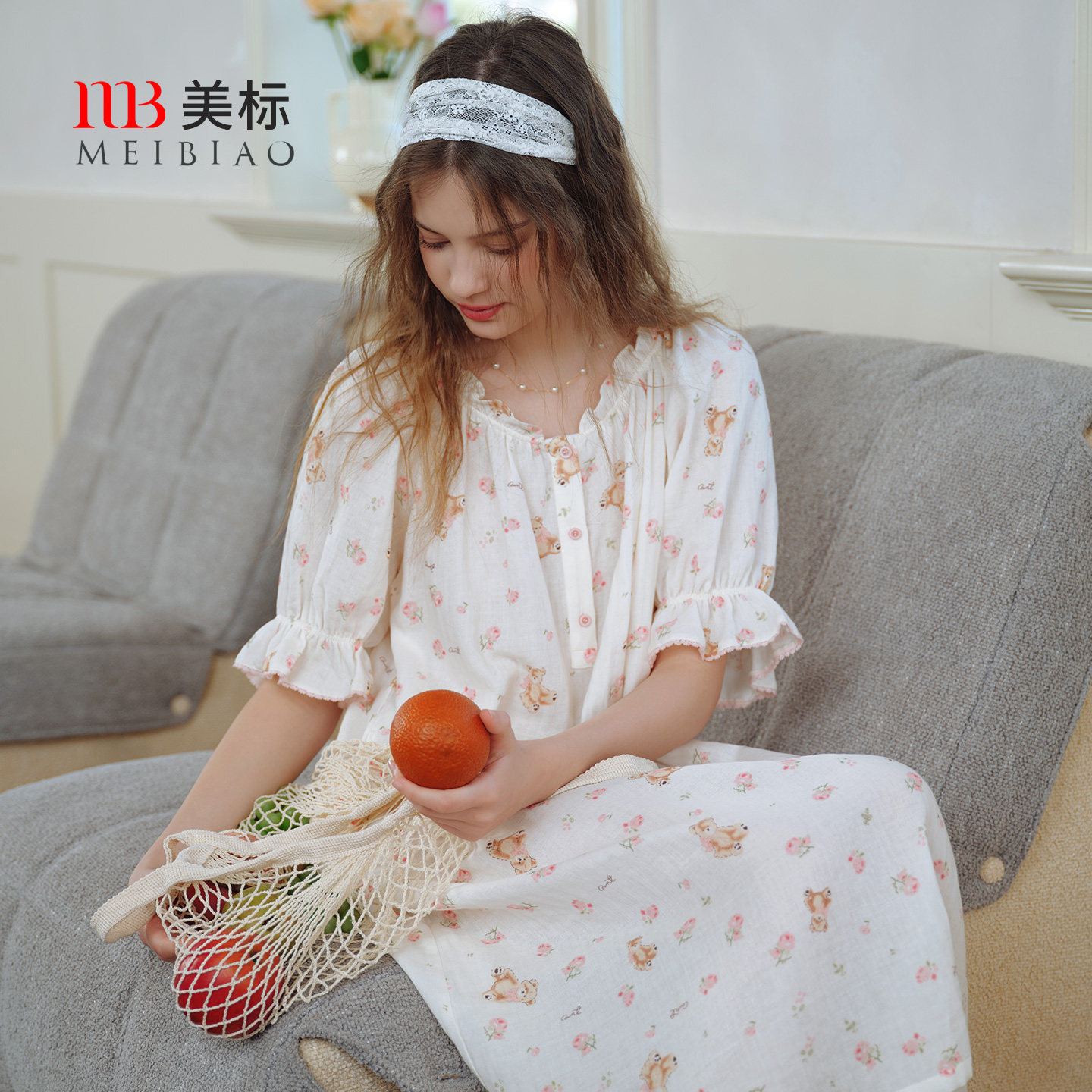 美标双层棉纱短袖睡裙图片