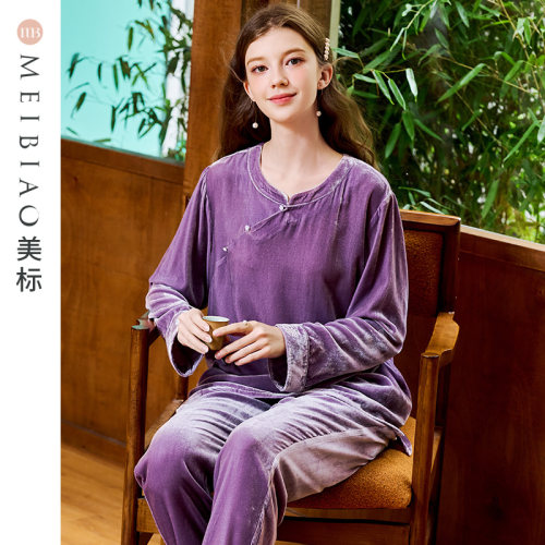 美标女士金丝绒国风睡衣套装