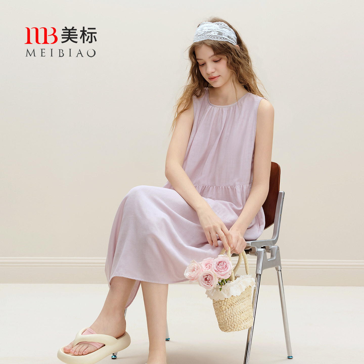 美标2026新款无袖棉质睡裙女夏文艺风中长款睡衣薄款莱赛尔家居服