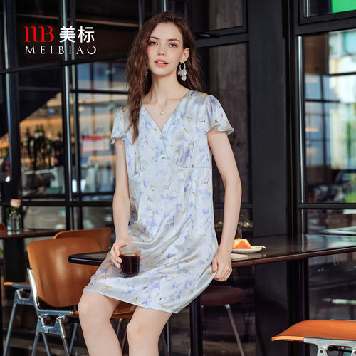 美标桑蚕丝睡裙真丝夏季短袖裙