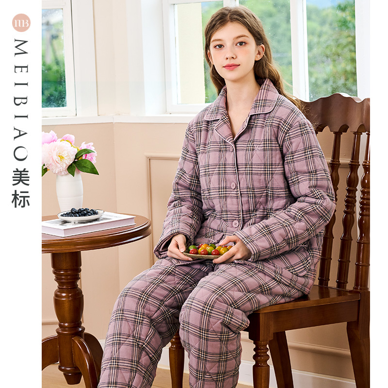 美标女士三层夹棉长袖睡衣