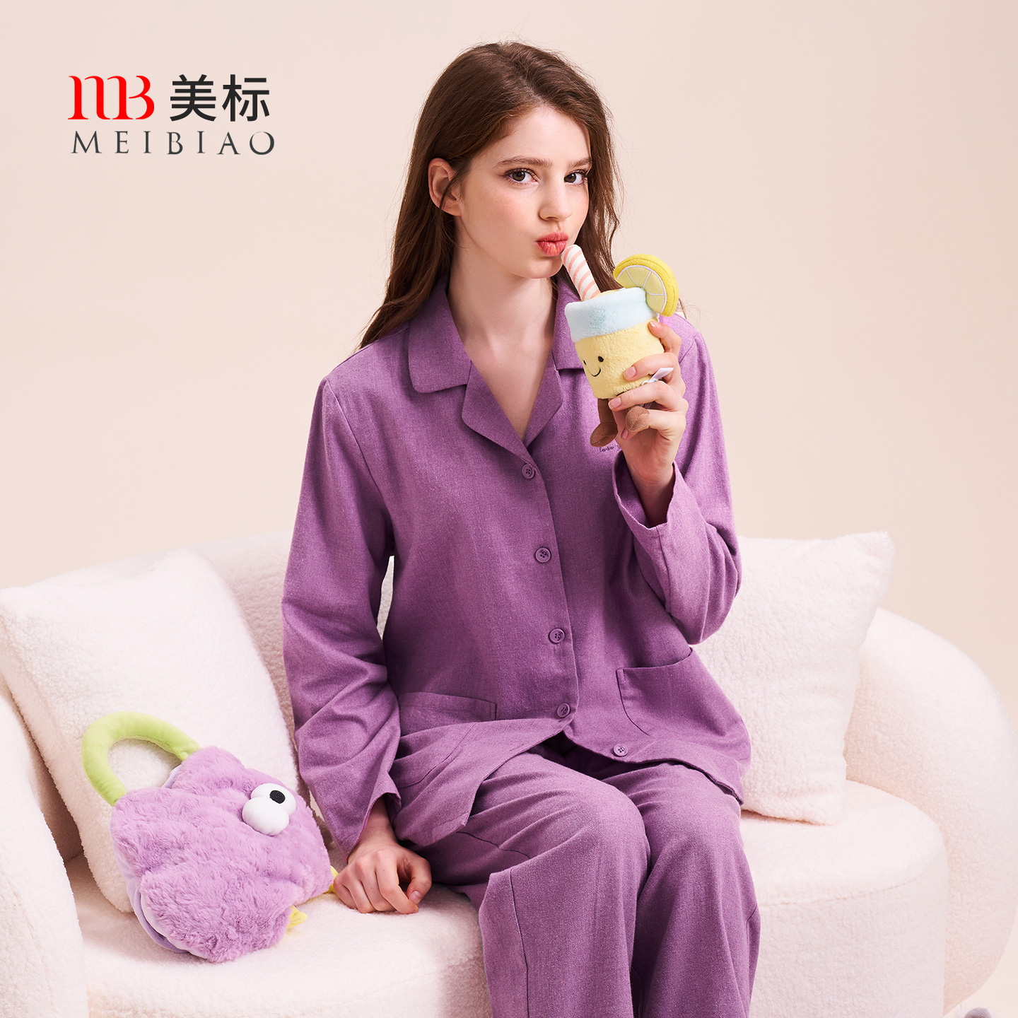 美标女士梭织磨毛棉长袖套装