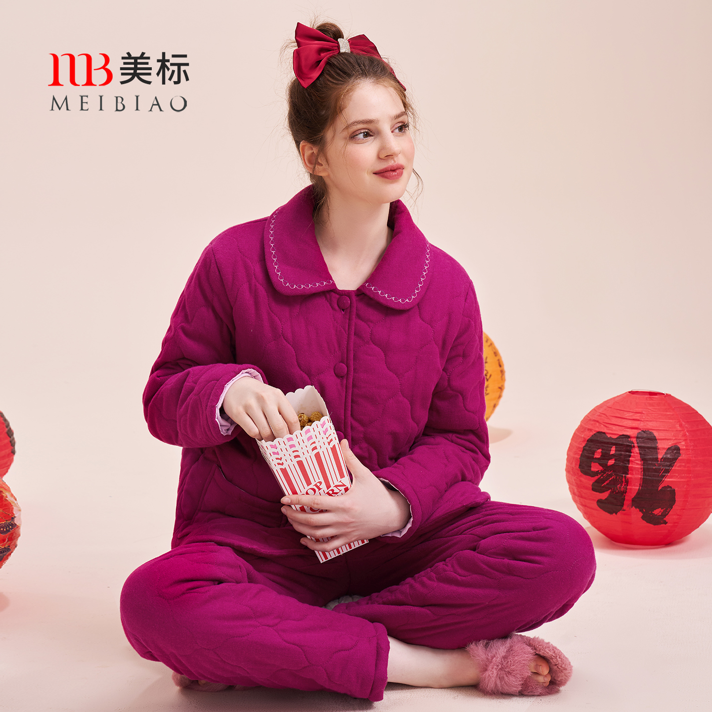 美标女士三层加厚夹棉睡衣