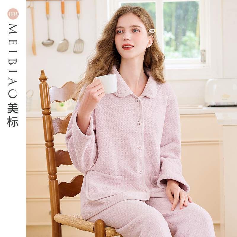 美标复合雪尼尔保暖长袖家居服