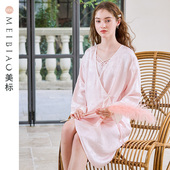 美标真丝吊带睡裙睡袍两件套女夏丝绸睡衣浴袍中国风桑蚕丝家居服