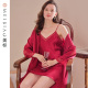 美标真丝睡衣女春夏本命年红色睡袍吊带睡裙丝绸晨袍桑蚕丝家居服