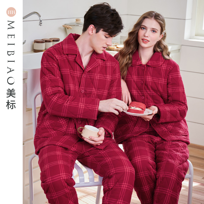 咖啡碳夹棉梭织磨毛套装美标情侣