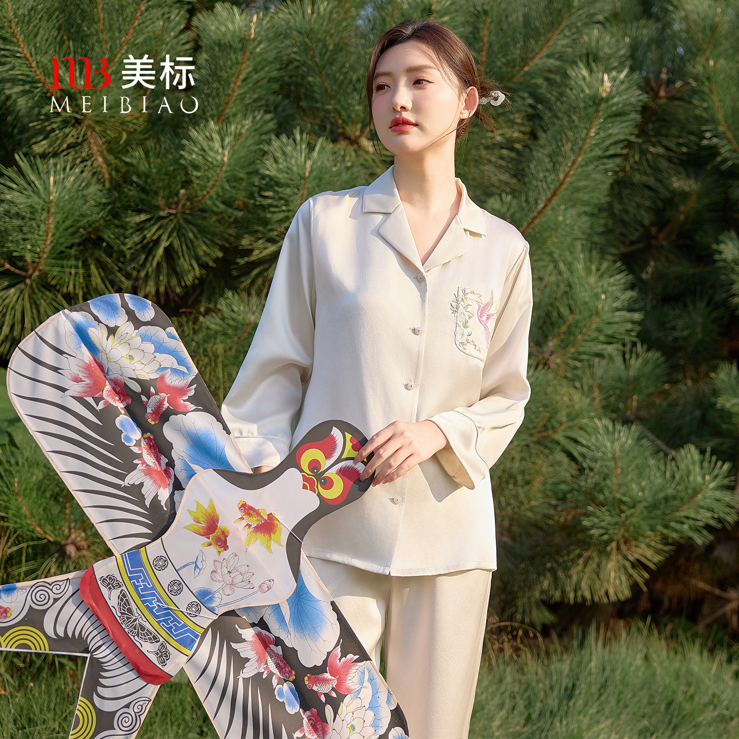 『浙江精品·绽放系列』美标真丝睡衣套装中国风手工刺绣家居服夏