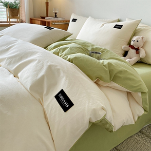 纯色双拼床上四件套全棉纯棉2025新款床单被套床笠三件套床上用品