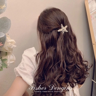 小号镂空海星发夹珍珠水钻顶夹半扎发卡一字夹弹簧夹马尾夹女发饰