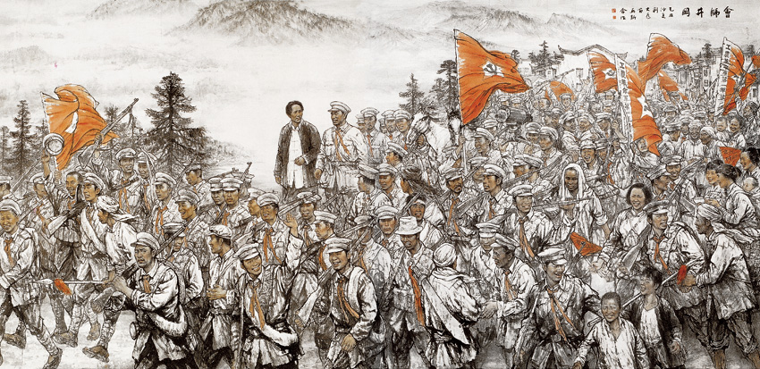红色革命油画 革命圣地井冈山 革命教育 井冈山会师 朱毛会师油画