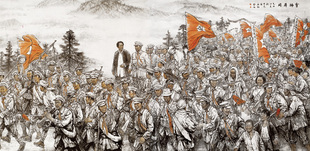 红色革命油画 革命圣地井冈山 革命教育 井冈山会师 朱毛会师油画