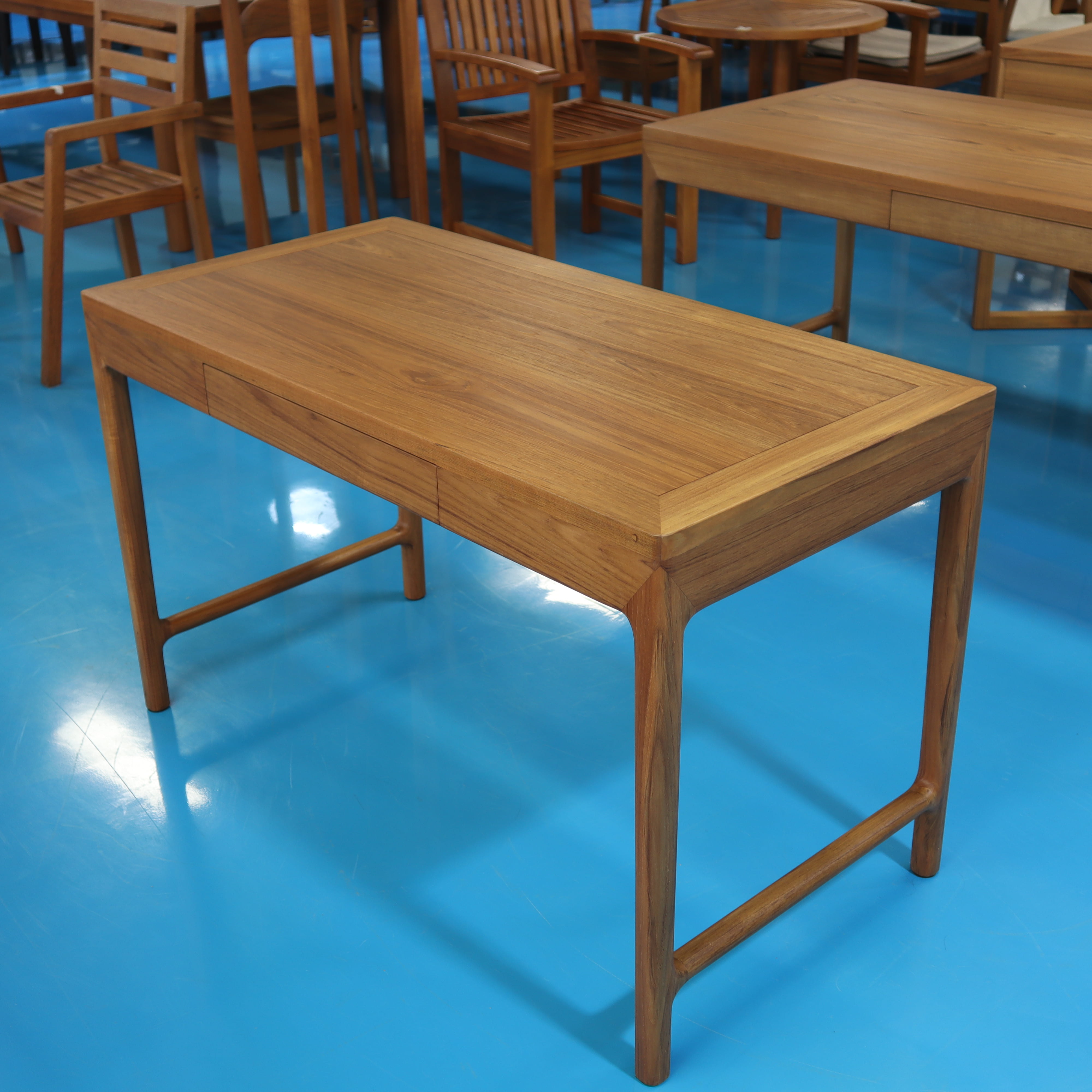 小钟 驭繁书桌 缅甸柚木实木茶桌简约书房家用带抽屉 办公桌榫卯