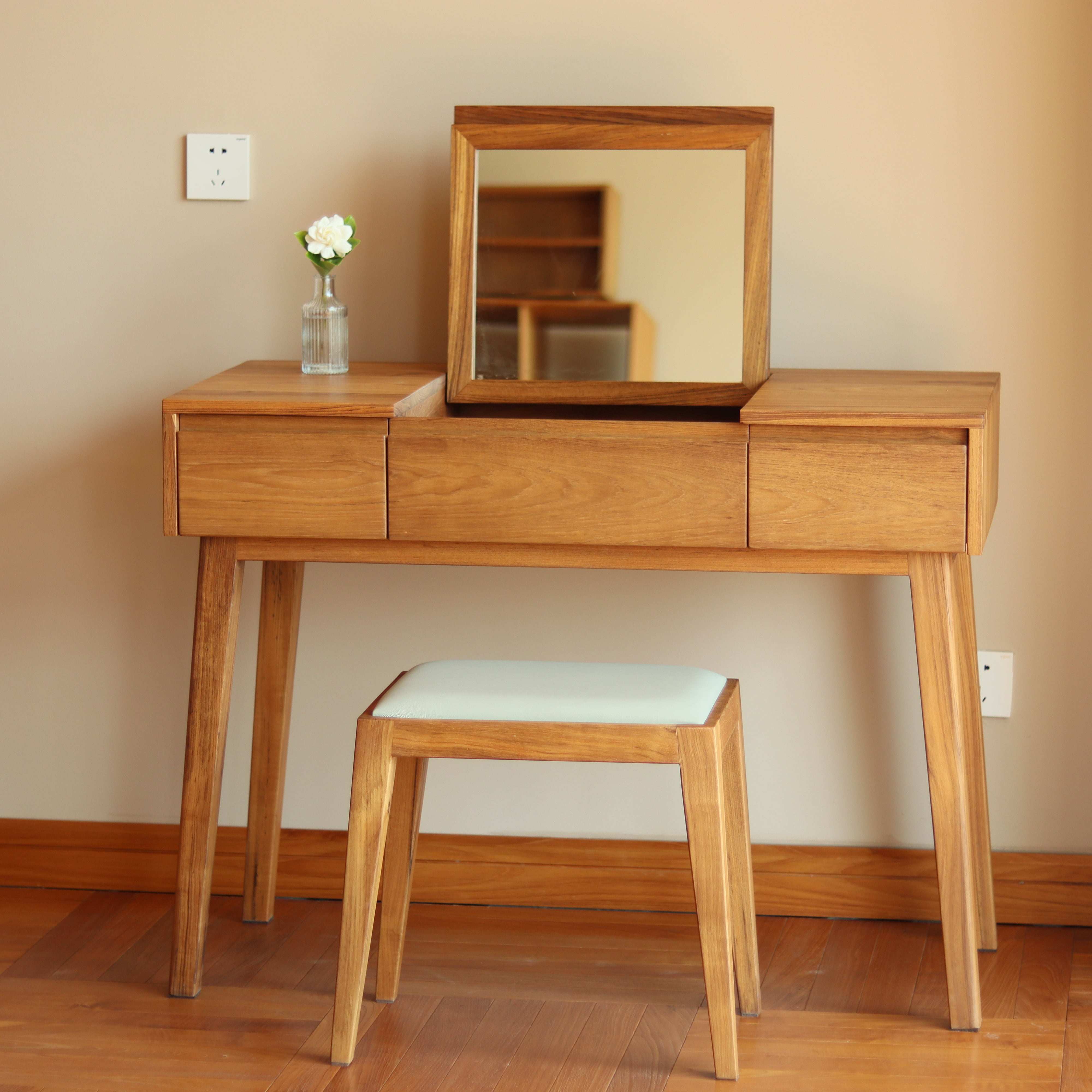 小钟 木兰梳妆台 缅甸柚木全实木带镜化妆桌化妆凳原木风卧室,住宅家具,梳妆台/桌,淘宝优惠券,粉丝福利购,淘宝优惠卷