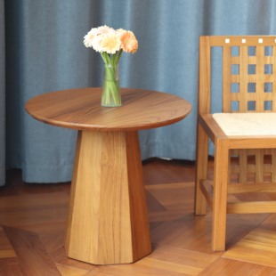 小钟 向心圆几 缅甸柚木边几实木小圆桌咖啡店桌椅阳台客厅沙发桌