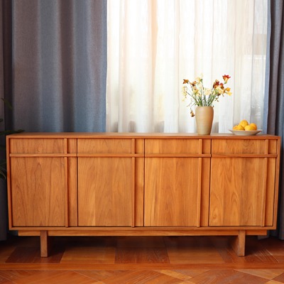 小钟 棱界收纳柜 缅甸柚木骨骼线边柜法式中古餐边柜 客厅储物柜