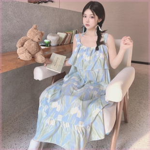 24新款 防凸點棉綢睡裙女夏人造棉家居裙吊帶裙睡衣寬松可外穿長裙