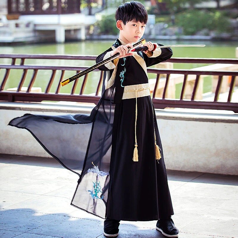 儿童汉服男童古装绣花中国风小男孩学生少爷服夏季薄款帅气套装