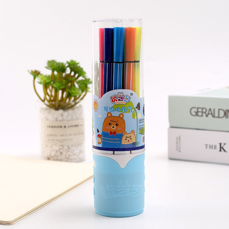 厂家直销优艺多12色24色36色桶装水彩笔儿童绘画套装彩笔美术画笔