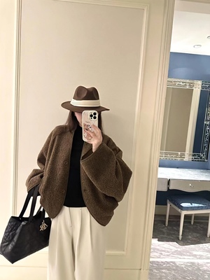 DAKUANGA 私服名媛羊羔毛外套女2025秋冬新款小个子休闲短款上衣