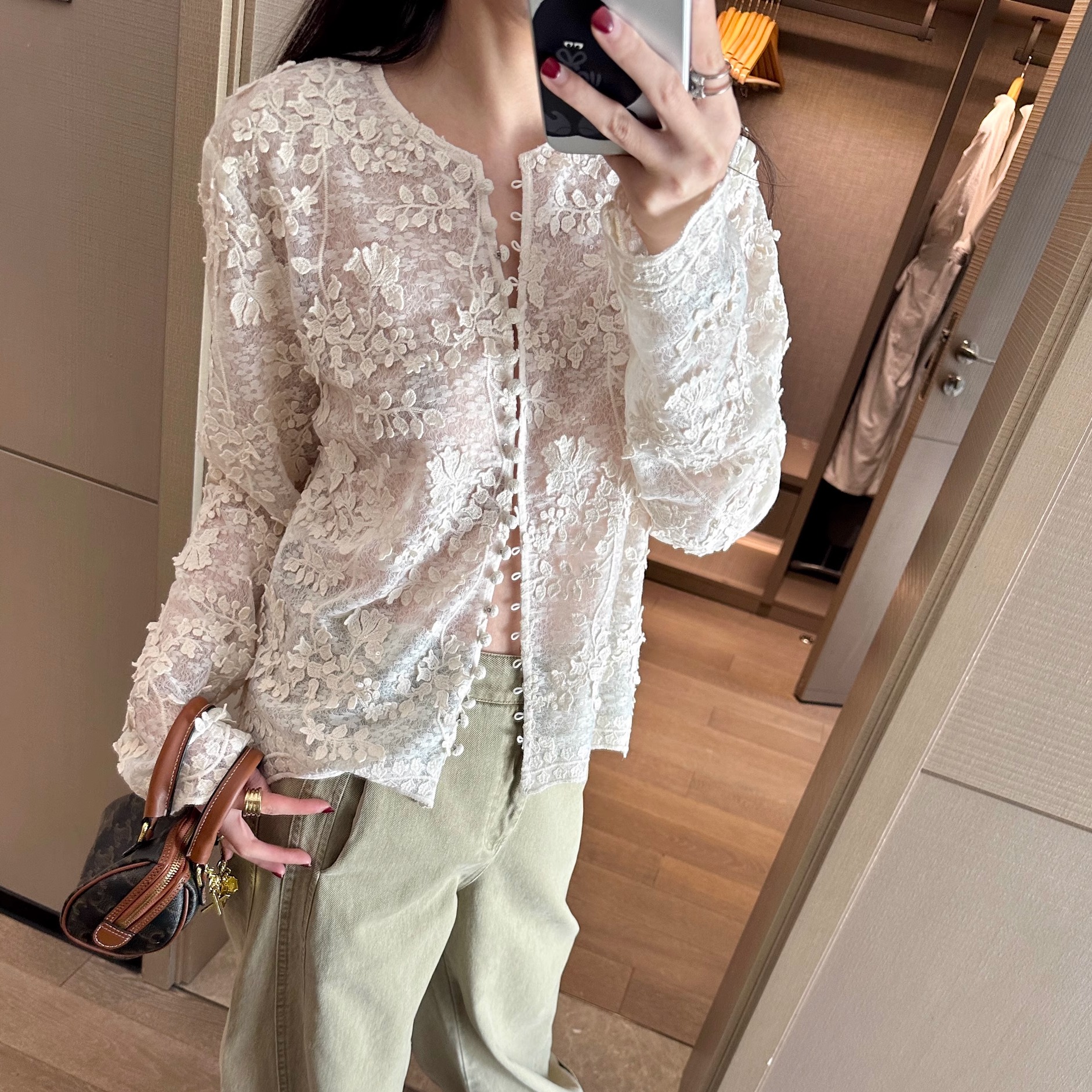 DAKUANGA 刺绣蕾丝小开衫2025新款秋季新中式长袖上衣外套女衬衫