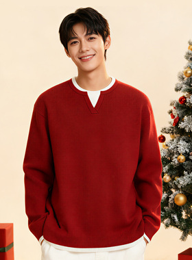 GXG过年卫衣男本命年假两件针织衫新年红色贺岁宽松加绒加厚毛衣