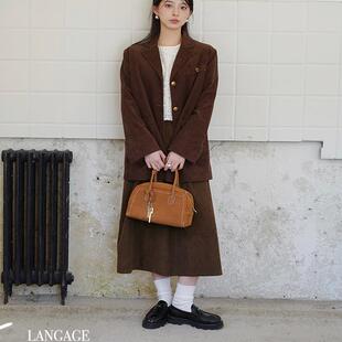 LANGAGE复古美拉德咖啡色西装半裙灯芯绒套装休闲宽松百搭秋冬