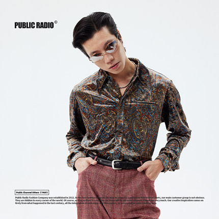PUBLIC RADIO｜60s美式复古灯芯绒亮面尖领衬衫弹性优雅柔和光泽