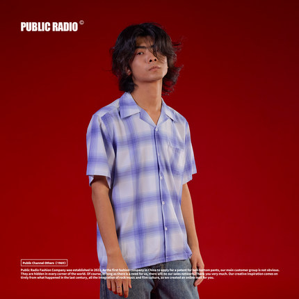 PUBLIC RADIO | MR.MECIXO美式复古古巴领街头格纹宽松短袖衬衫