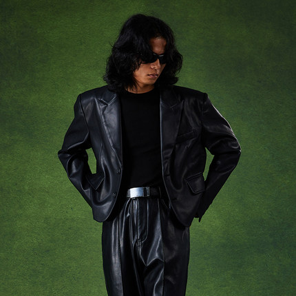 PUBLICRADIO｜黑客帝国纪念款皮尖领短款夹克男士西服黑色进口