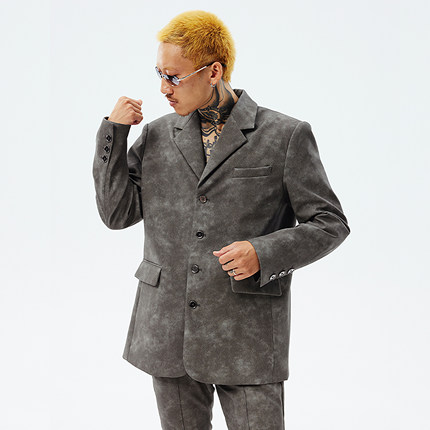 PUBLIC RADIO｜千禧年美式复古鳄鱼纹仿皮西装外套垫肩暗纹理设计