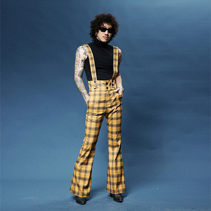 PUBLICRADIO 60S美国爵士乐手传统背带大喇叭裤 前中线折裤脚设计