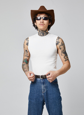 PUBLIC RADIO | 美式复古小领口螺纹坎肩纯棉背心T恤修身立体剪裁