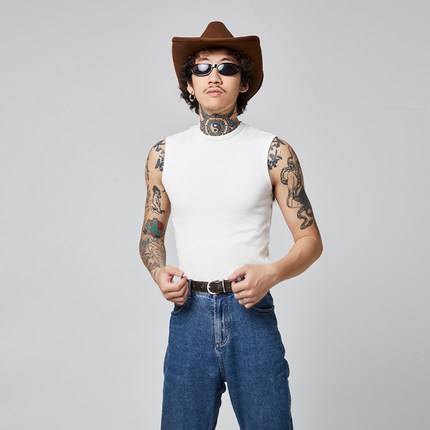 PUBLIC RADIO | 美式复古小领口螺纹坎肩纯棉背心T恤修身立体剪裁