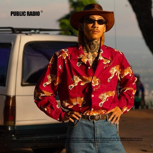 PUBLICRADIO 公共电波复古猛虎下山系列 东洋老虎牌印花古巴领衬衫