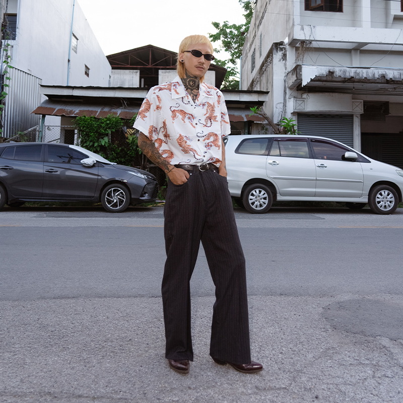 公共电波美式复古折脚四季西裤