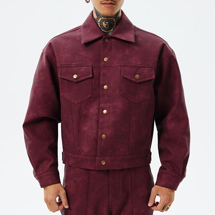 PUBLIC RADIO｜2000千禧年原宿复古鳄鱼纹猪皮外套皮衣短款垫肩