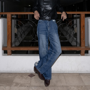 PUBLICRADIO美式 磨白光西部歌舞厅通勤设计 复古90s水洗阔腿牛仔裤