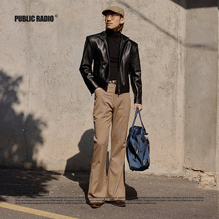 PUBLIC RADIO｜美国70S复古条纹高级喇叭裤复合羊绒高腰修身设计