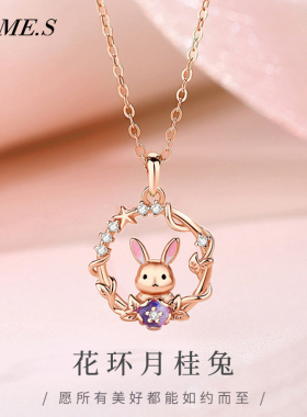 Names花环月桂兔子项链生肖属兔年吊坠S925银可爱风毛衣链首饰品