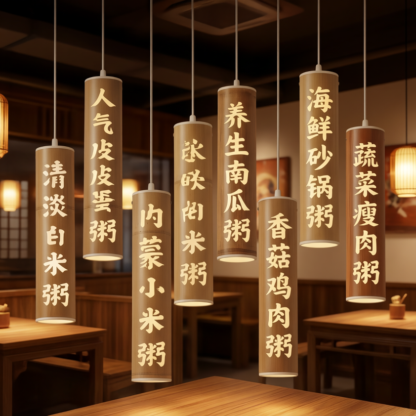 竹艺吊灯发光竹子灯破包子连锁餐厅茶室灯具灯饰刻字仿竹竿竹筒灯