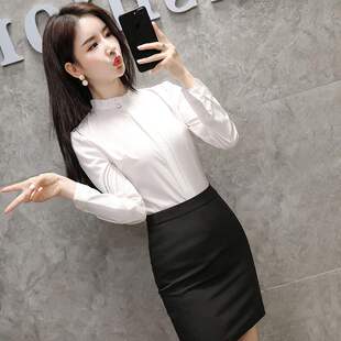 职业装加绒衬衣女长袖2021秋冬新款气质立领白色衬衫OL正装打底衫