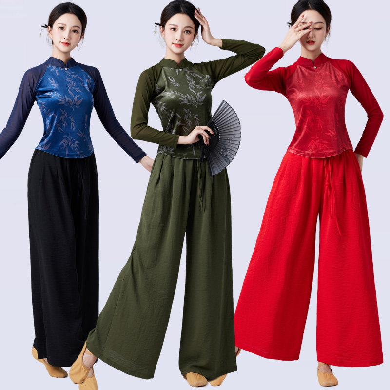 中国风古典广场舞服装新款套装舞台演出服表演衣服大码女扇子舞服