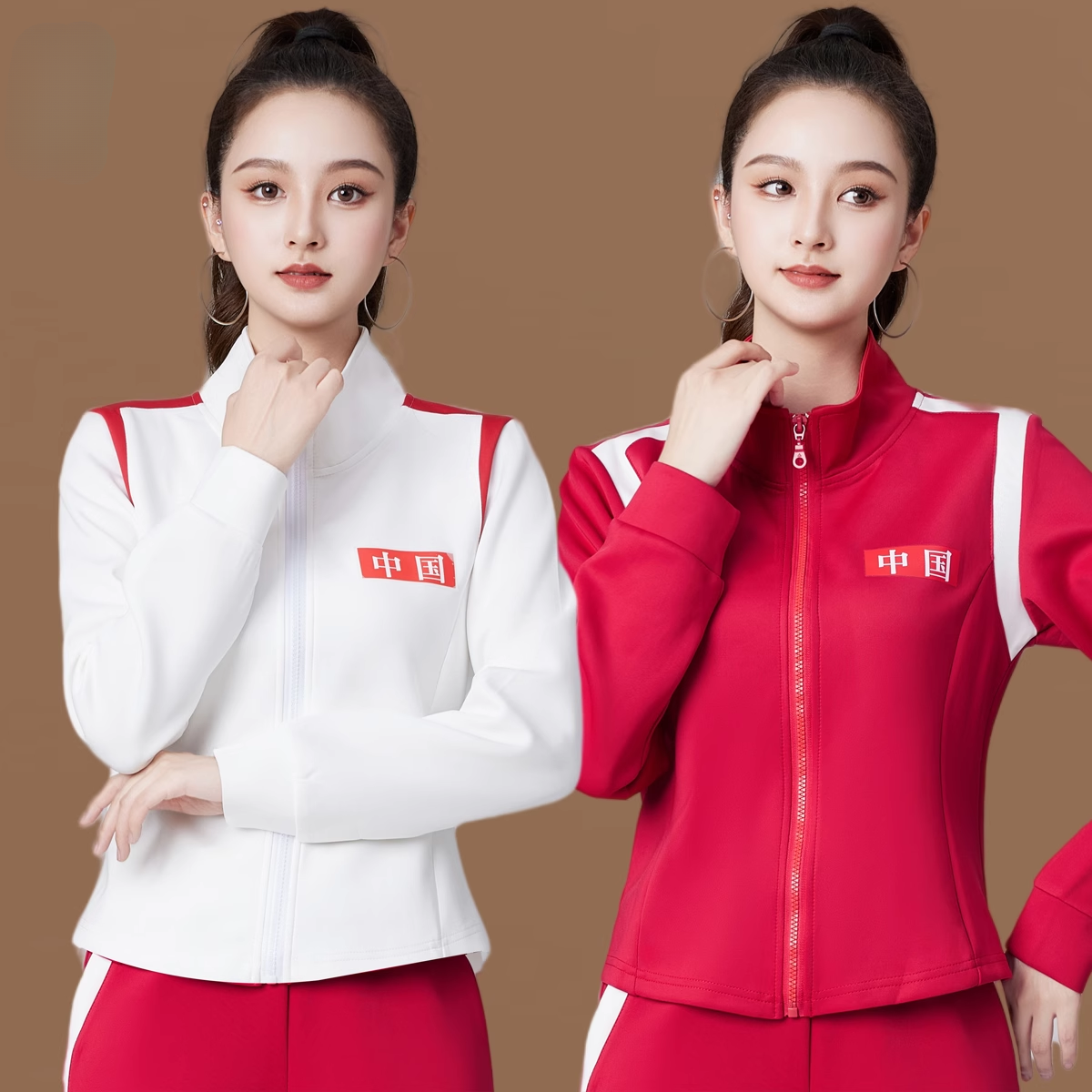 广场舞立领2024春秋佳木斯国庆爱国运动健身操鬼步舞团体跳操上衣