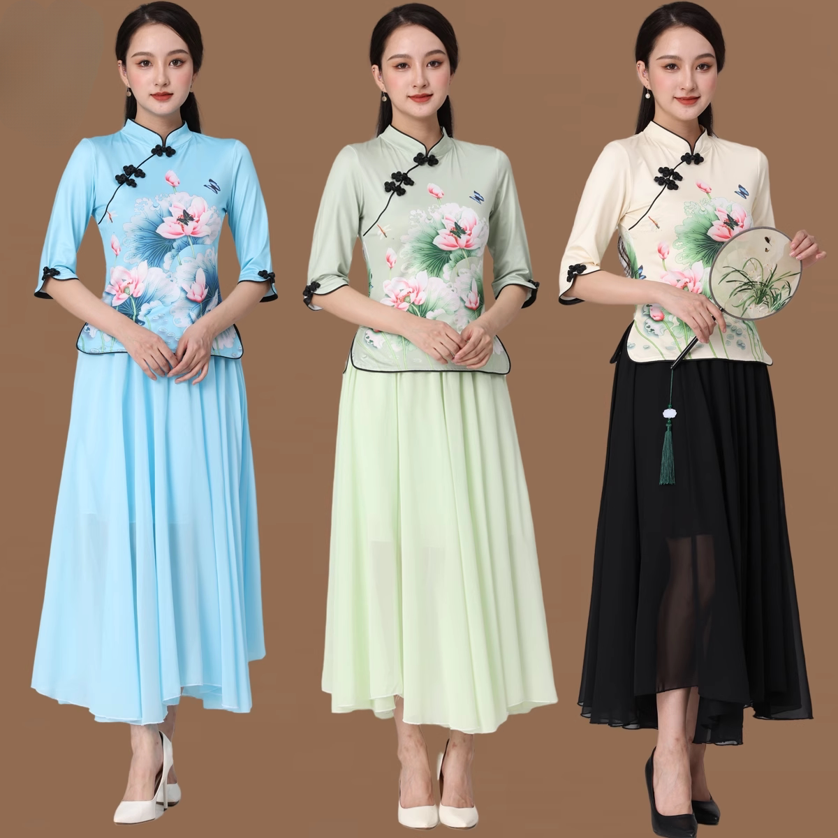 广场舞服装新款套装古典演出服中式旗袍唐装复古民国风汉服两件套