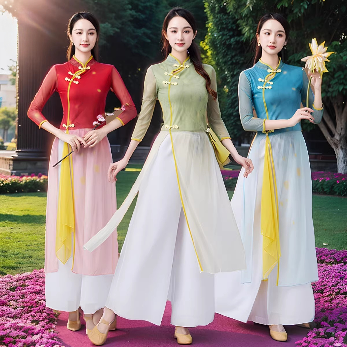 广场舞服装新款旗袍渐变色古典民族舞中国风表演服套装演出服女