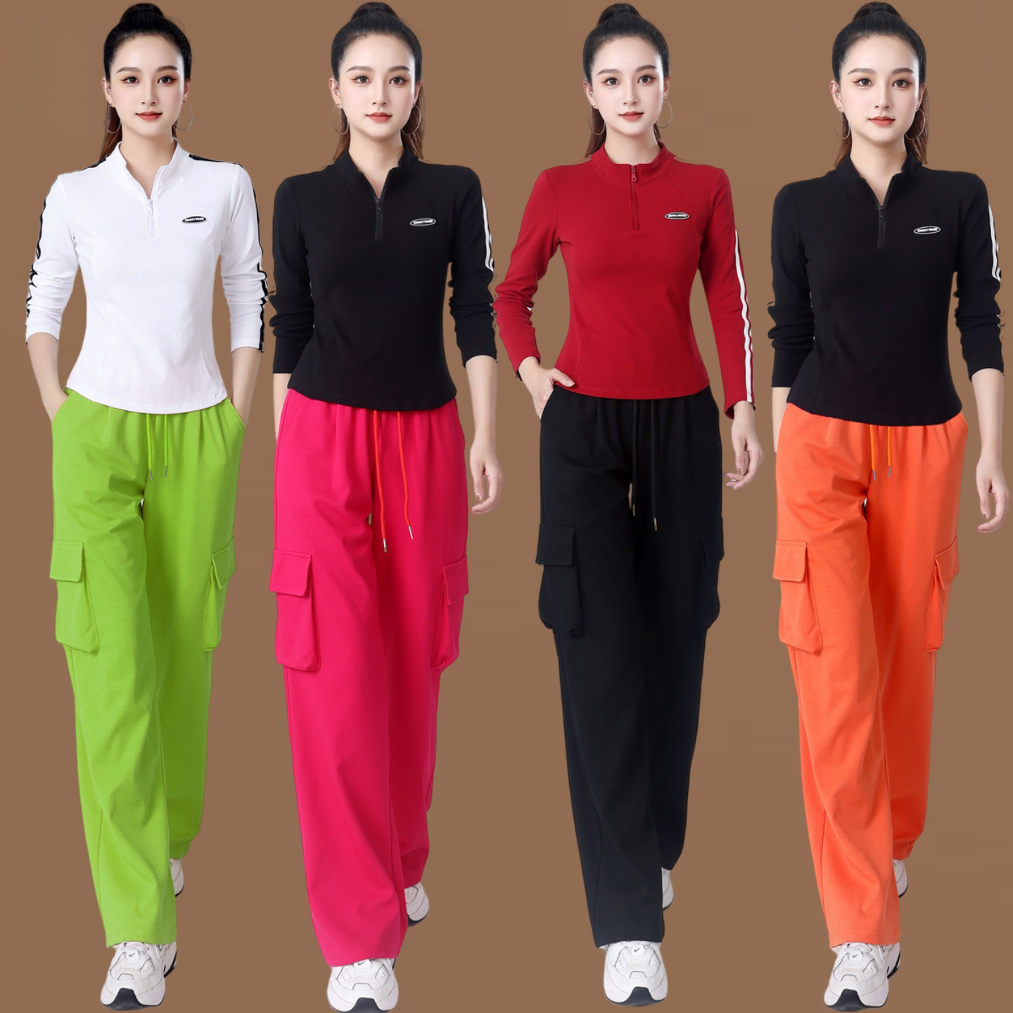 服装春秋长裤工装裤健身操跳操服广场舞套装两件套跳舞衣服新款
