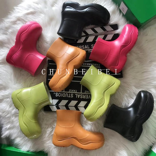 阿希哥mona阿水同款雨靴女牛油果绿色水鞋防水增高厚底网红雨鞋女