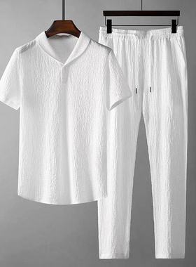Summer Outfits Men's Sets Short Sleeve Shirts Pants Two Piec